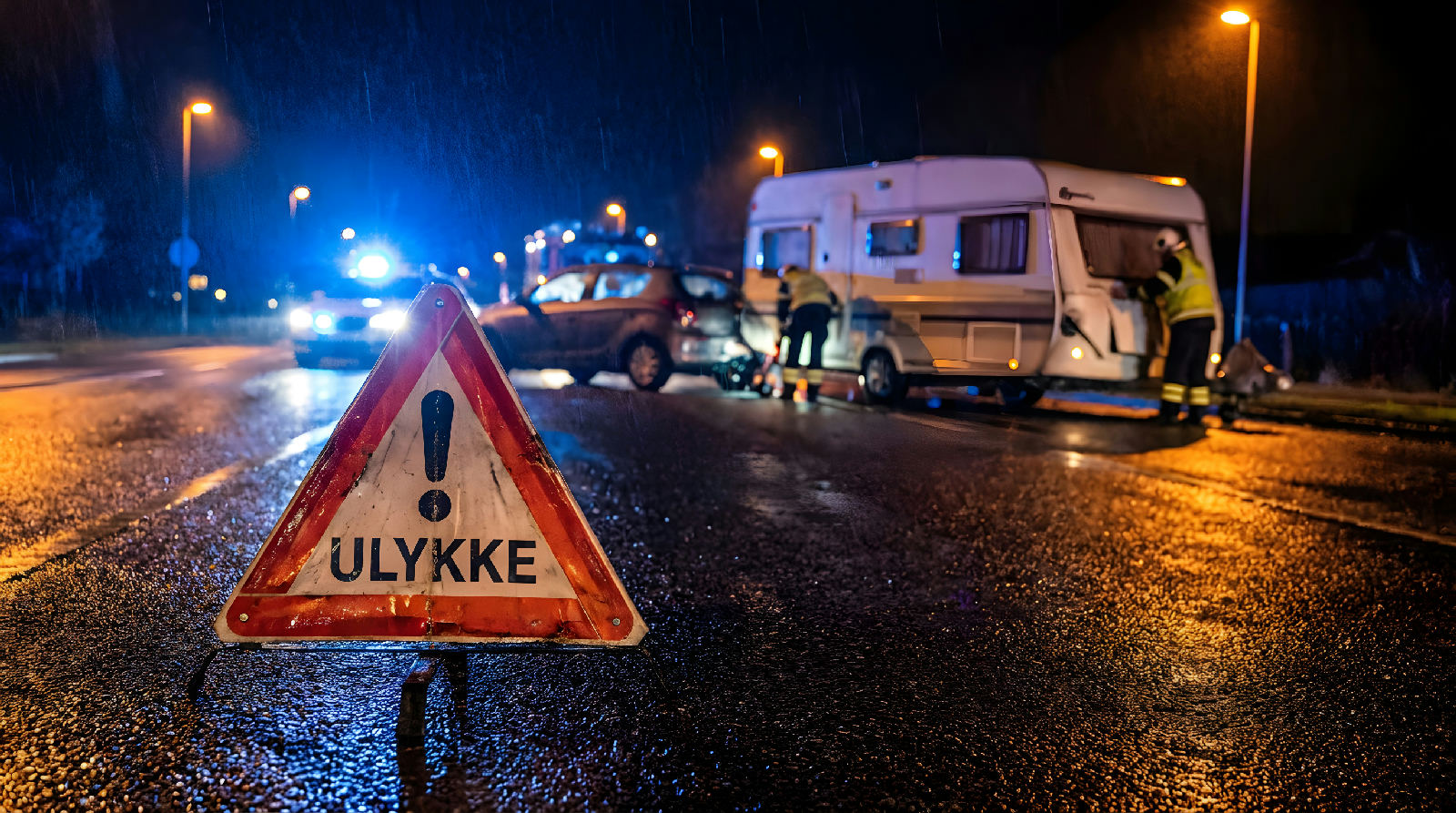 Flere køretøjer og en campingvogn ramt af uheld