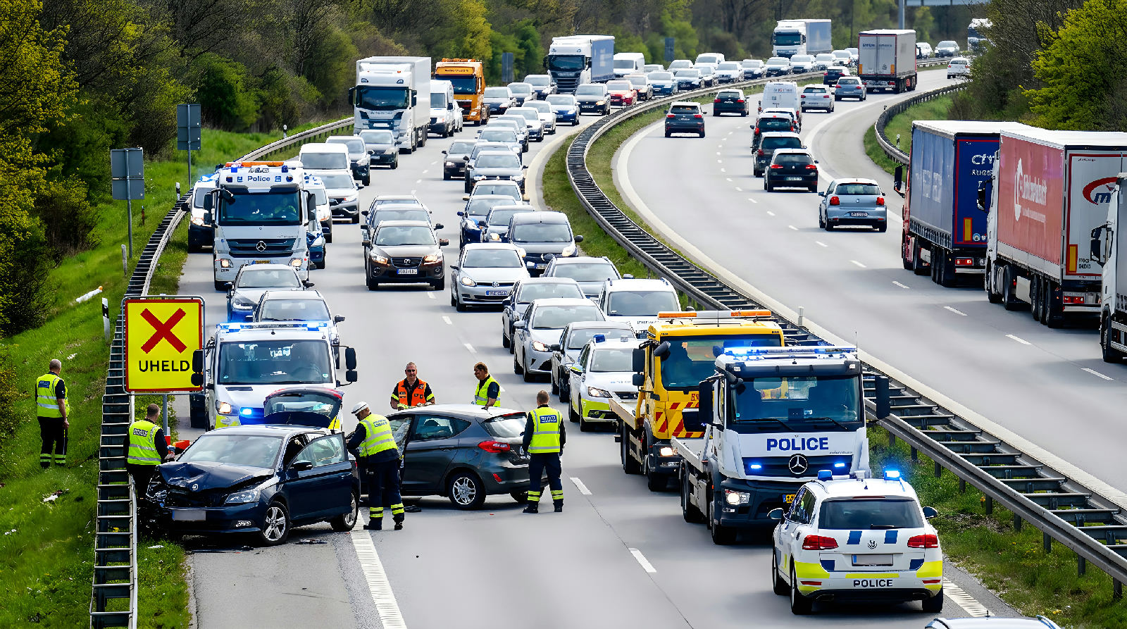 To uheld spærrer E45 ved Skanderborg