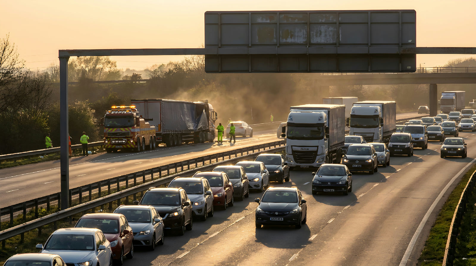 Uheld med lastbiler gav timelang kø på Sydmotorvejen