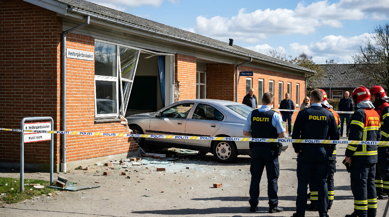 Ældre mand kørte bil direkte ind i skolebygning