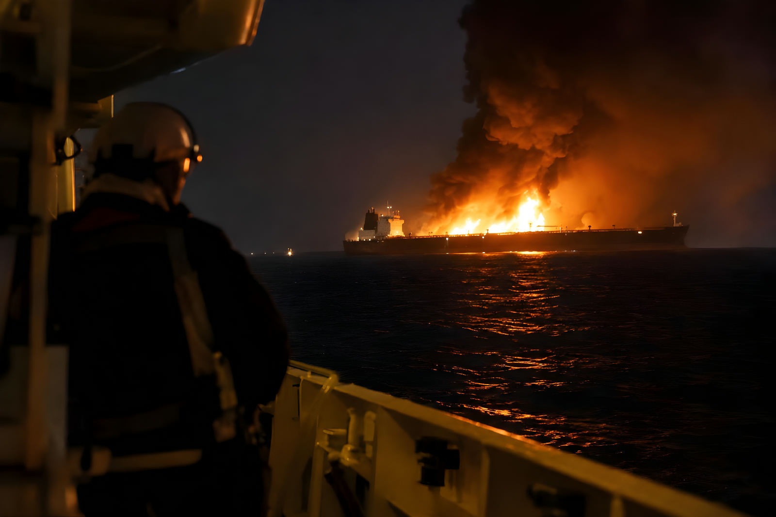 En supertanker er brudt i brand i Hormuzstrædet